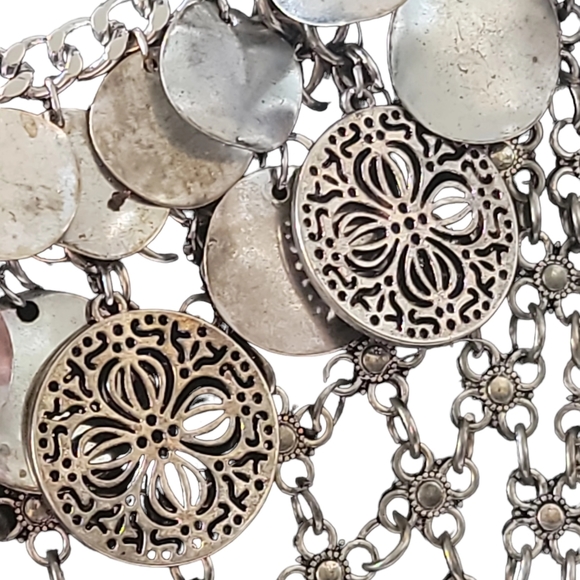 Coins statesmen/ Bib silver tone necklace - Picture 5 of 9